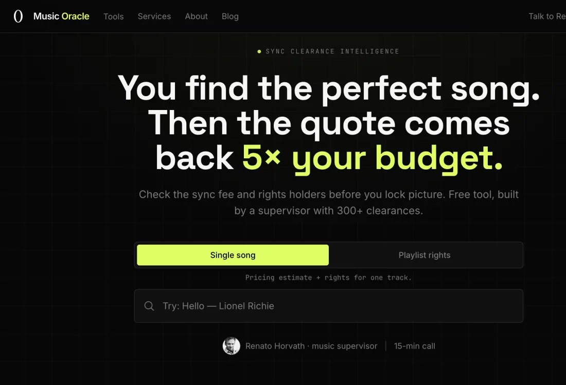 Music Oracle sync clearance and music rights intelligence platform